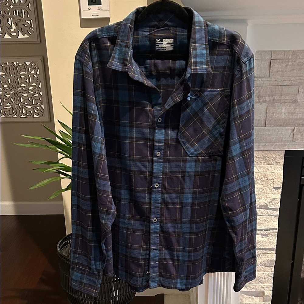 Under Armour Navy and Blue Plaid Casual Shirt